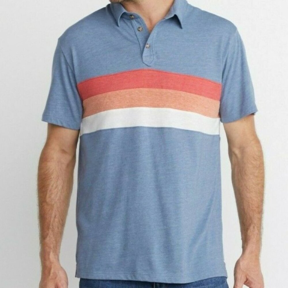 Marine Layer Lucas Polo in Blue-Grey with Color-blocked Stripes, M/L - Picture 3 of 11